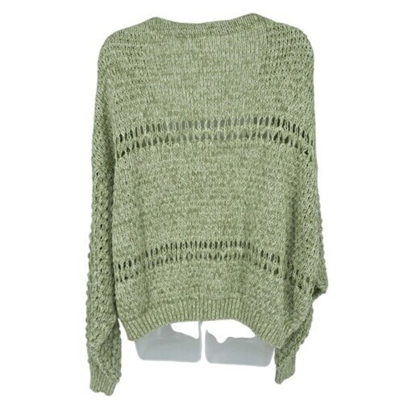 Free People Coconut Open Knit V-Neck Chunky Crochet Sweater Kiwi Cream Size L - Picture 5 of 10